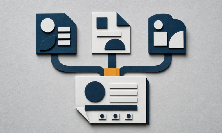 Connected modular paper work records with an amber connector.
