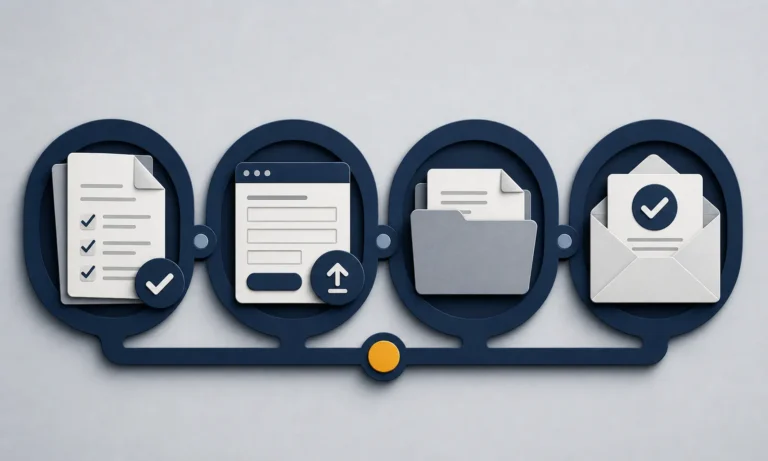 Four layered-paper stages of the EDD application process.