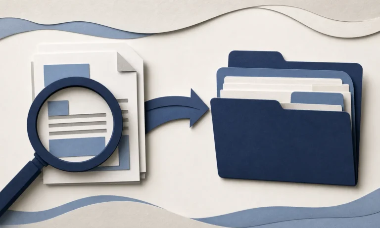 Layered-paper documents moving into an organized folder, illustrating EDD benefit losses.