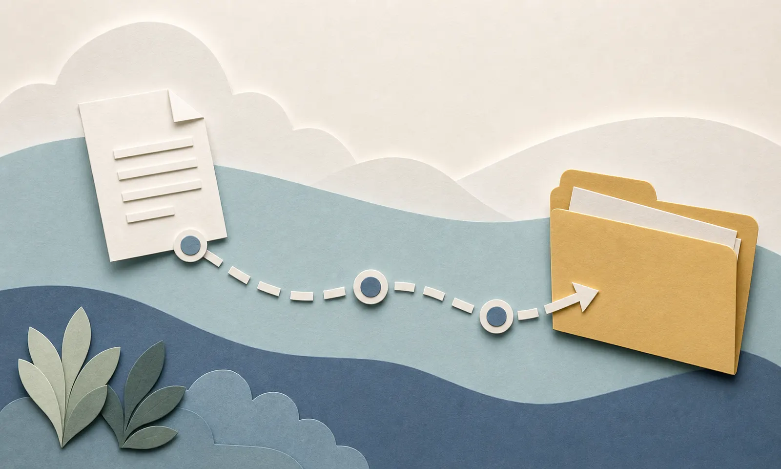 Layered-paper overpayment notice following a marked route into a folder.