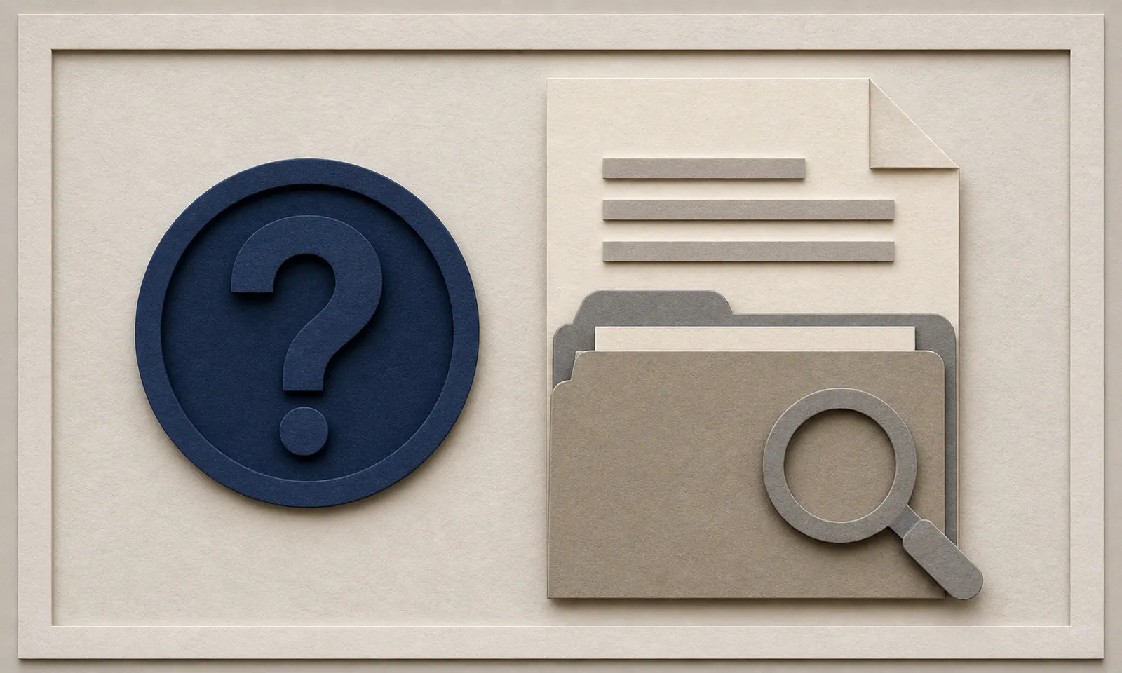 Layered-paper question mark beside a document folder, illustrating questions about the EDD system.