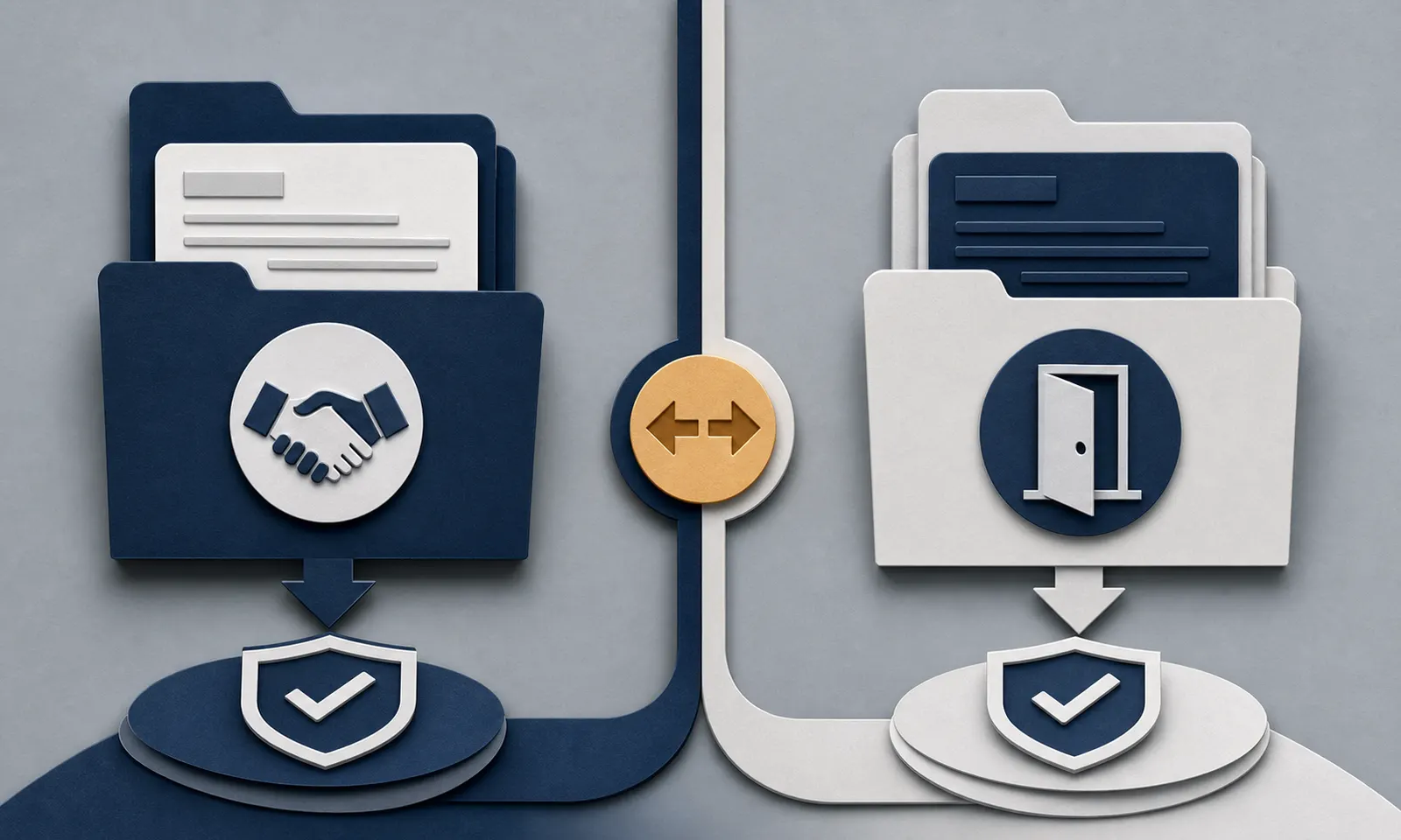 Two layered-paper folders showing voluntary layoff and quitting pathways.